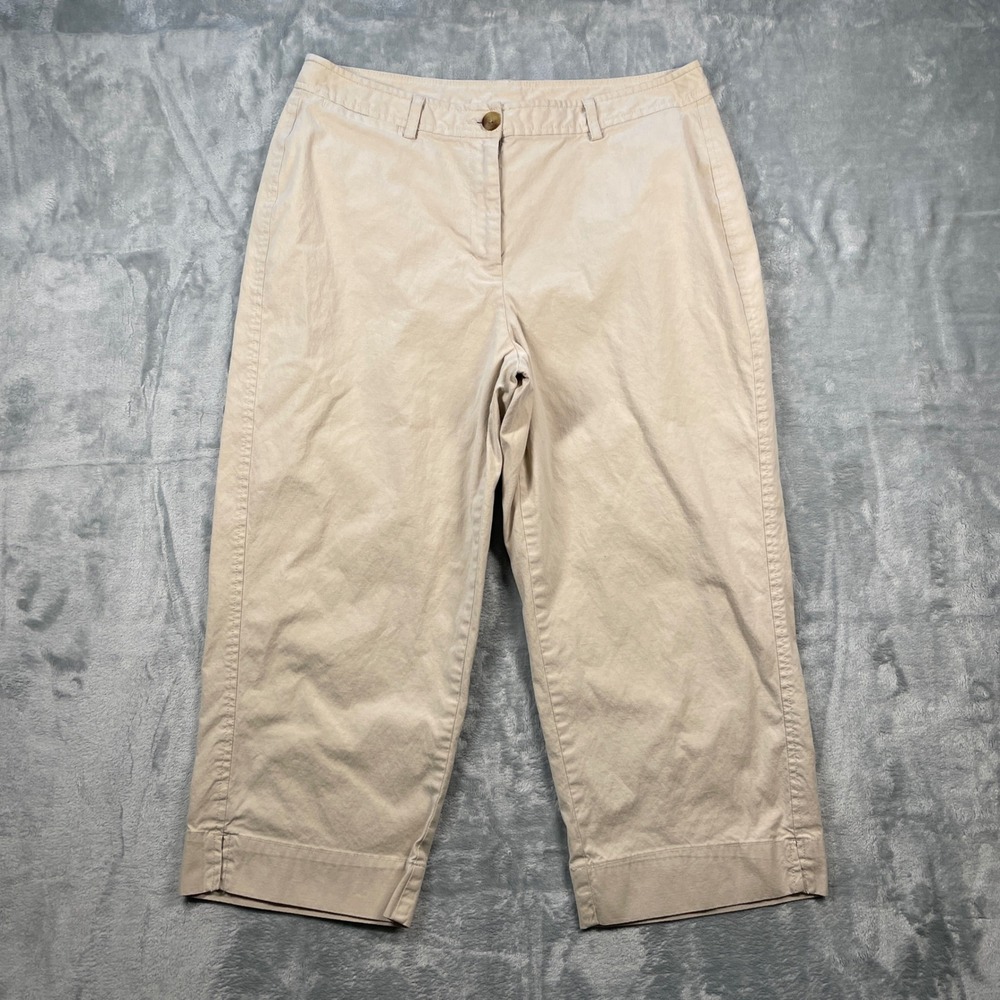 LL Bean Women's Cropped Pants Beige Cotton Blend Casual Size 12 Petite